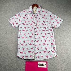 VSTR Flamingo Print Shirt Small Beach Casual Button Up Short Sleeve Mens Small